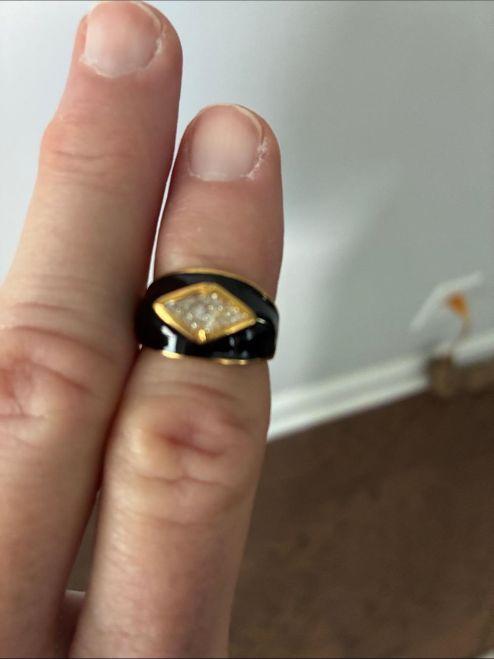 Park Lane Black Enamel Ring with Gold Pavé Diamond Accent